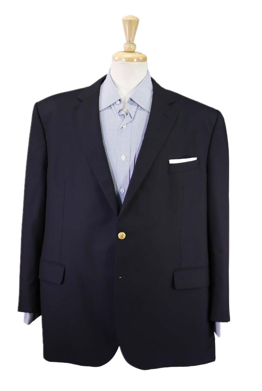 Brooks Brothers Loro Piana Navy Blue Gold Button Wool Blazer Jacket 48R